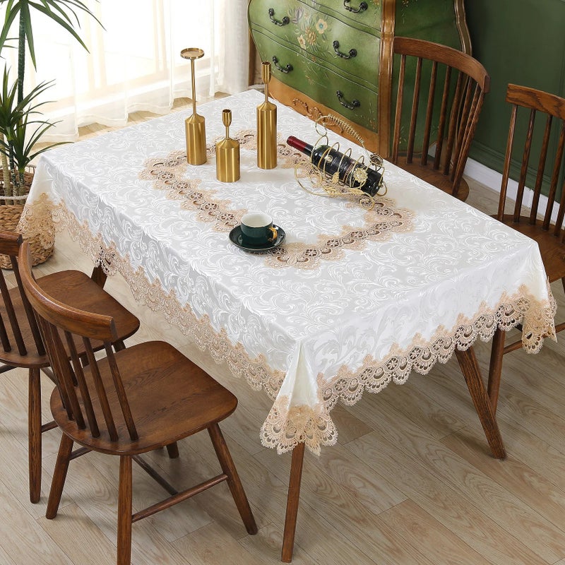 Bluejw White Jacquard Tablecloth High Quality Embroidery Table Clothes Luxury - Image 1